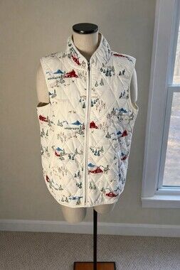 VTG Coldwater Creek Winter Scene Zip Quilted Vest Jacket XL Ski Snow Outdoor